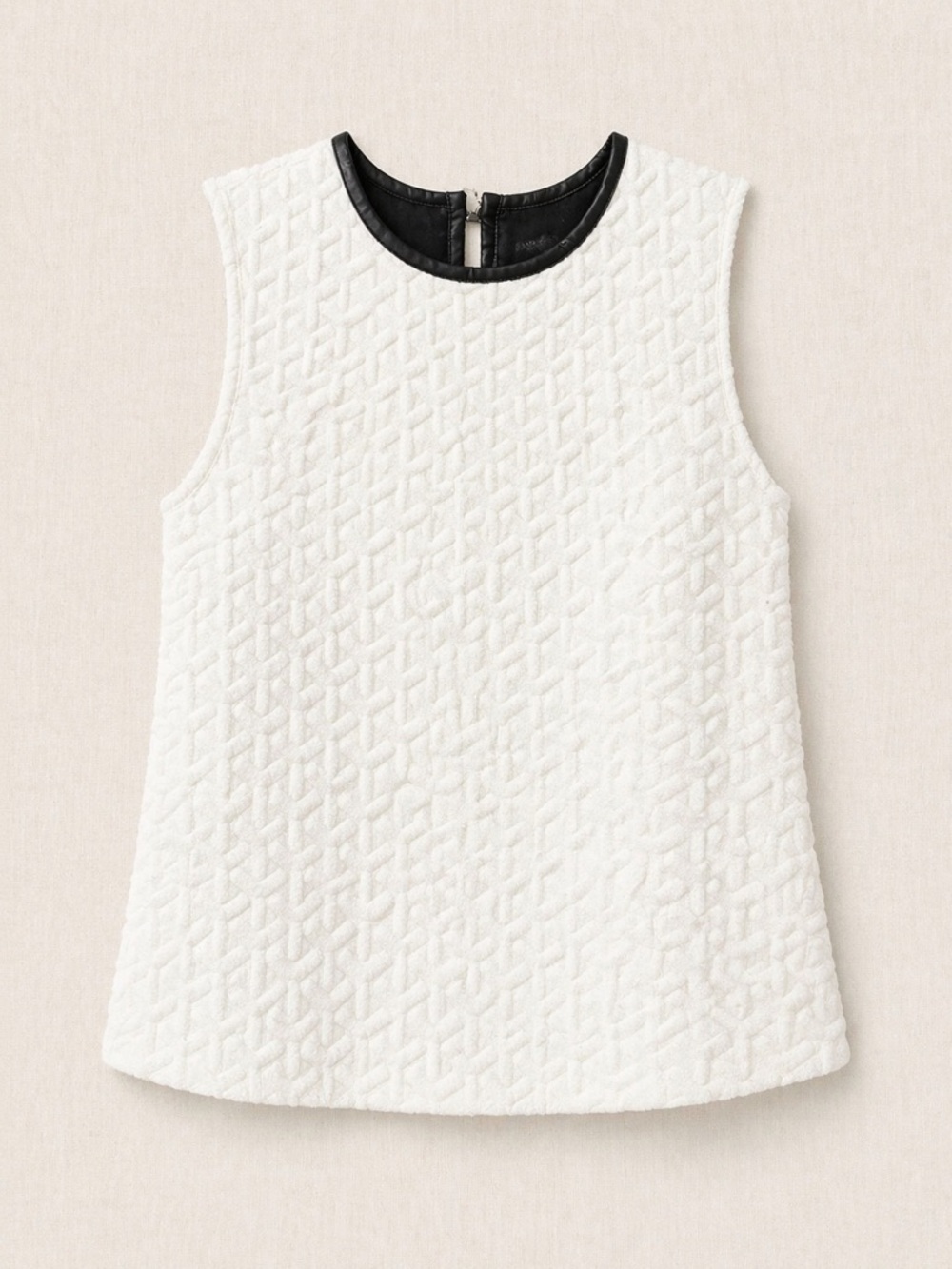 Twenty White Quilted Sleeveless Top with Black Trim
